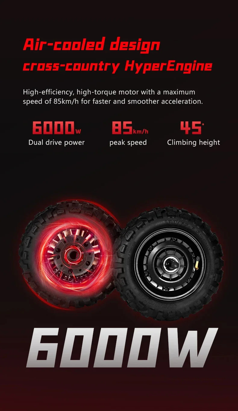 Boyueda S5 Electric Scooter – 6000W Dual Motor, 60V 38Ah Battery, 85 KM/H Max Speed, 120 KM Range, Hydraulic Suspension and Brakes