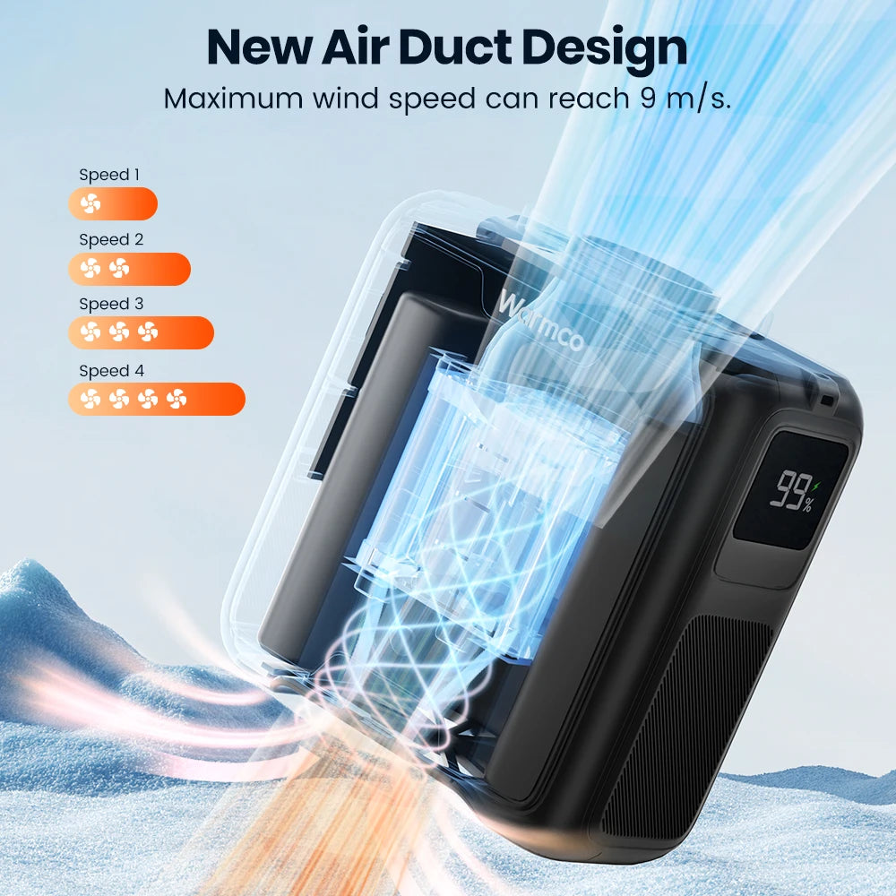 Warmco Portable Waist Fan 10000mAh Rechargeable 4-Speed Belt Clip-On Personal Neck Fan with Flashlight & Power Bank