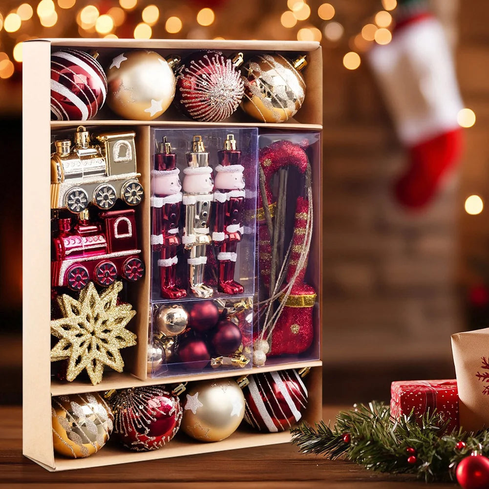 50Pcs Christmas Tree Hanging Decors Decorative Red and Golden Xmas Tree Pendants Shatterproof Home Xmas Decoration for New Year