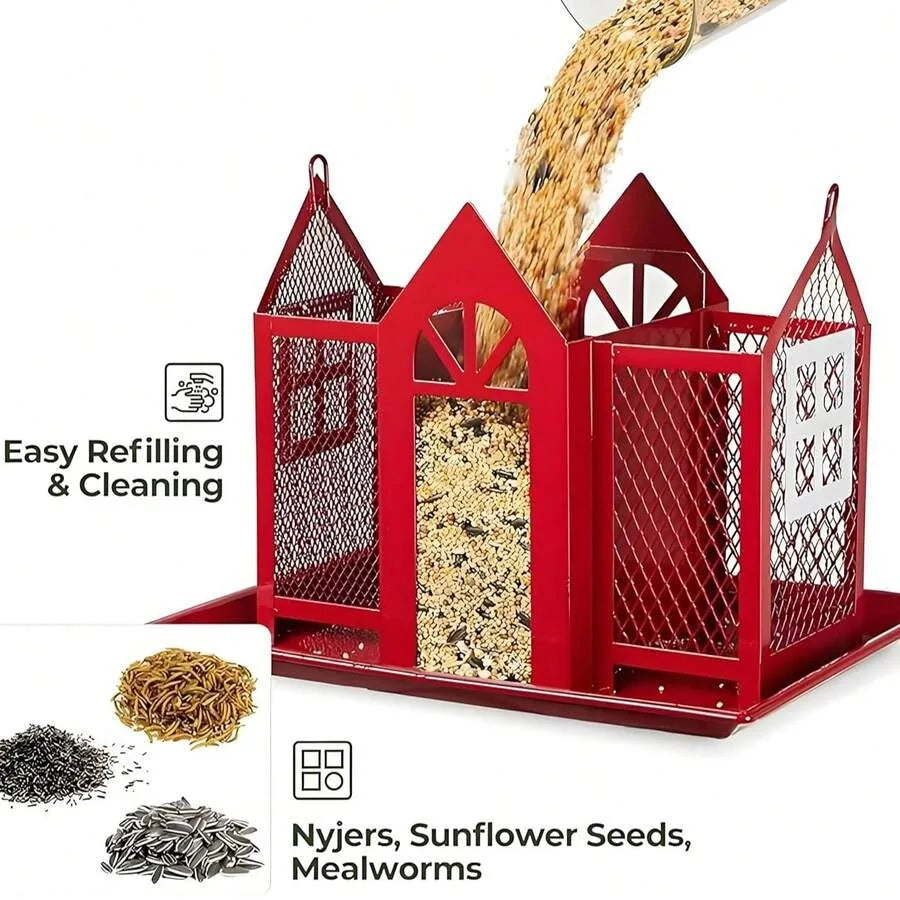 House-Shaped Metal Bird Feeder for Outdoor Hanging Garden Birds