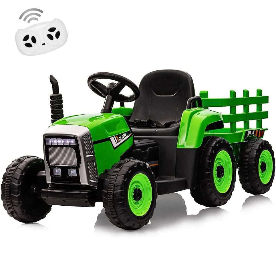 Kids Ride-On Electric Tractor with Remote Control & Trailer – 12V Battery 25w/35w, EVA Tires, Headlights & Bluetooth Music