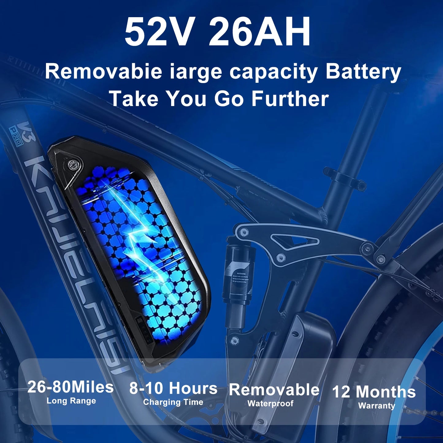 Kajelaisi 3000W Dual Motor Electric Bike – 52V 26Ah Battery, Full Suspension, Hydraulic Brakes, 24x4.0 Fat Tires, 38 MPH Off-Road E-Bike for Adults