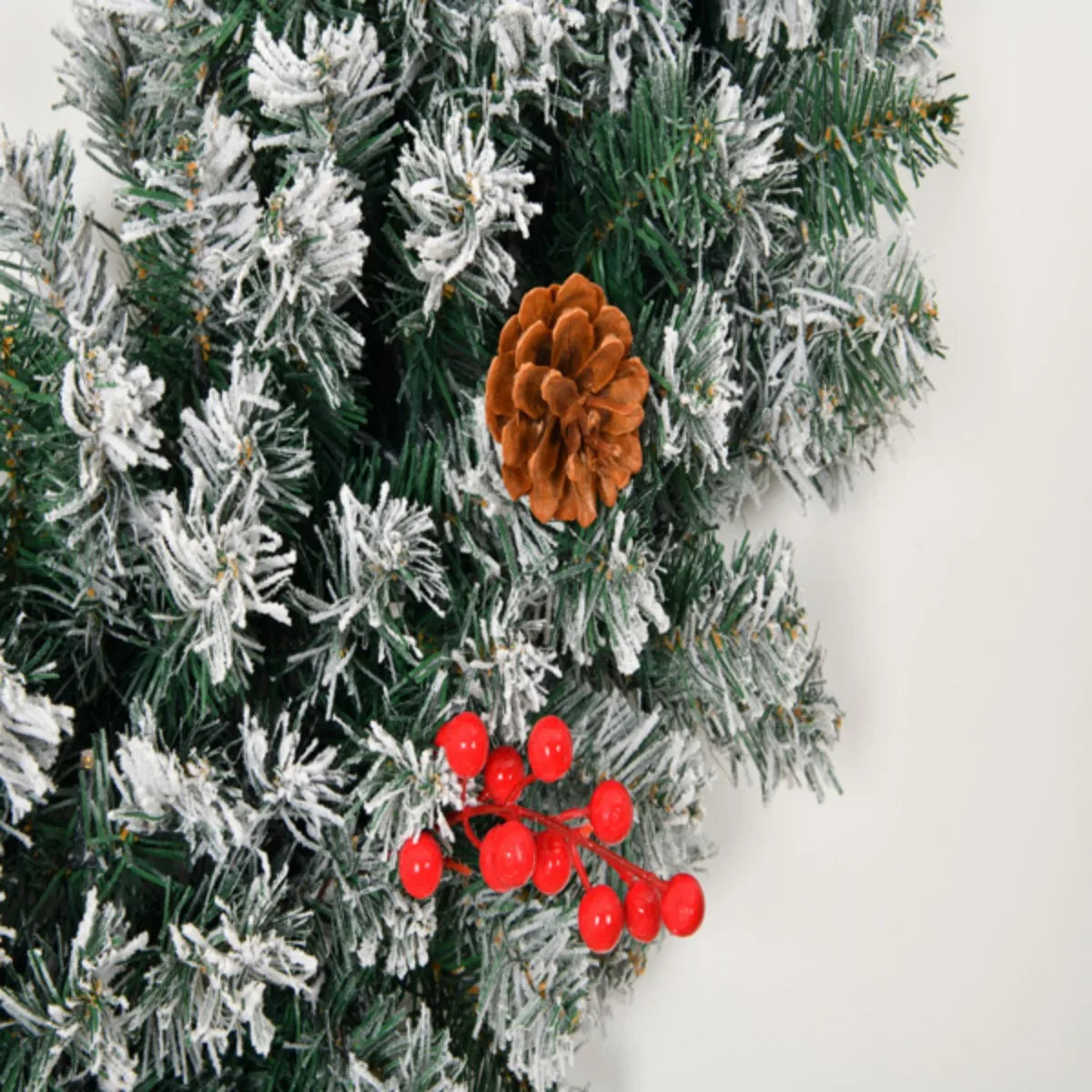 24" Christmas Wreath with Remote Lighted Snow Flocked Artificial Xmas Wreath Warm Lights Ornaments for Door Gate Wall Party Deco