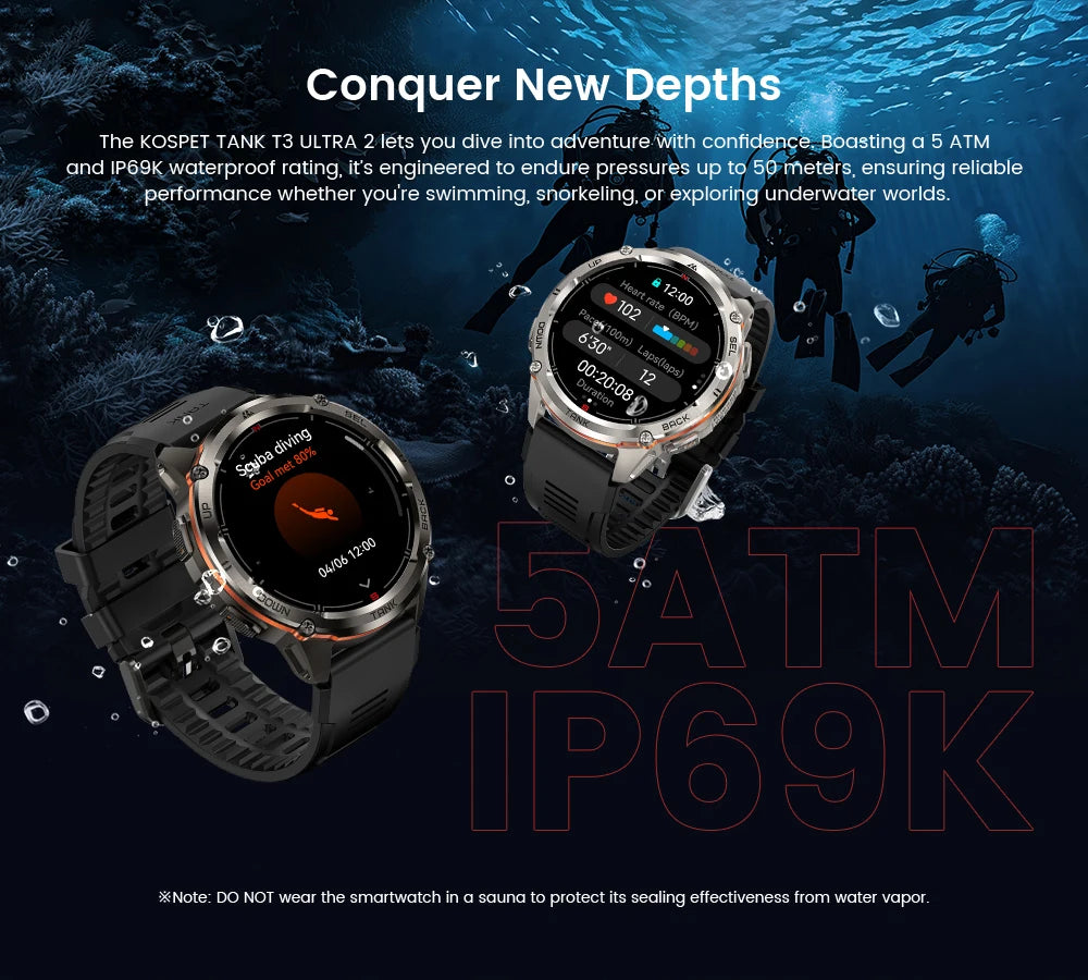 KOSPET TANK T3 Ultra 2 GPS Smartwatch for Men – Compass, Altimeter, Barometer, 5ATM Waterproof, AMOLED Display