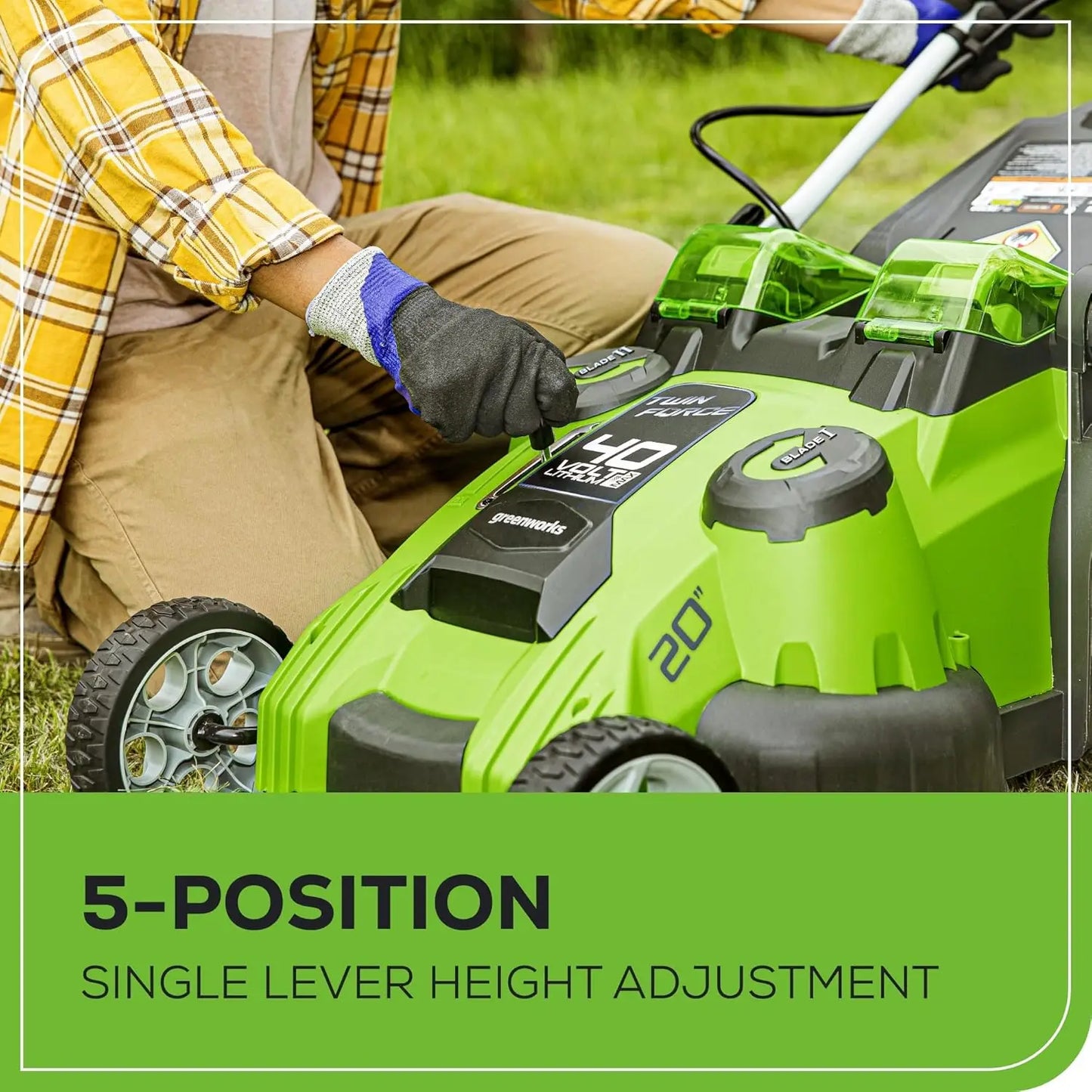40V Cordless 20-Inch Twin Blade Lawn Mower with Dual Batteries & Smart Cut Technology