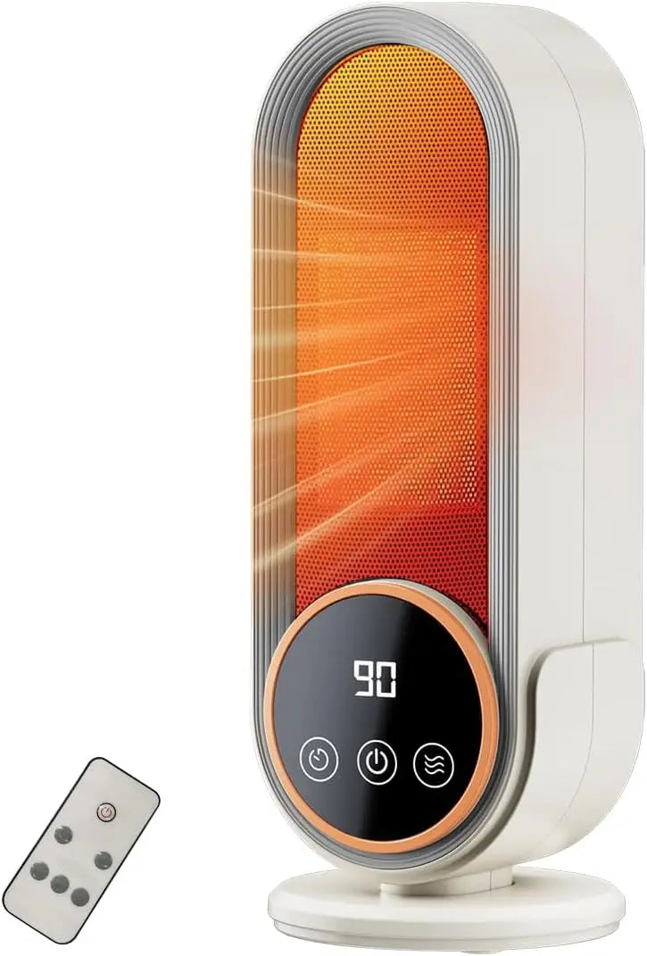 Portable 1200W PTC Ceramic Space Heater with Remote, Timer & Digital Display – Whisper-Quiet Heater for Bedroom or Office