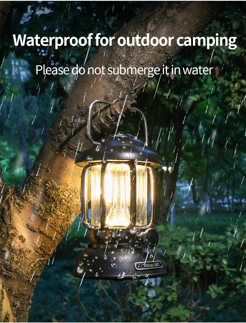 Outdoor Vintage Camping Lantern USB Rechargeable Retro LED Light Portable Waterproof Emergency Lamp