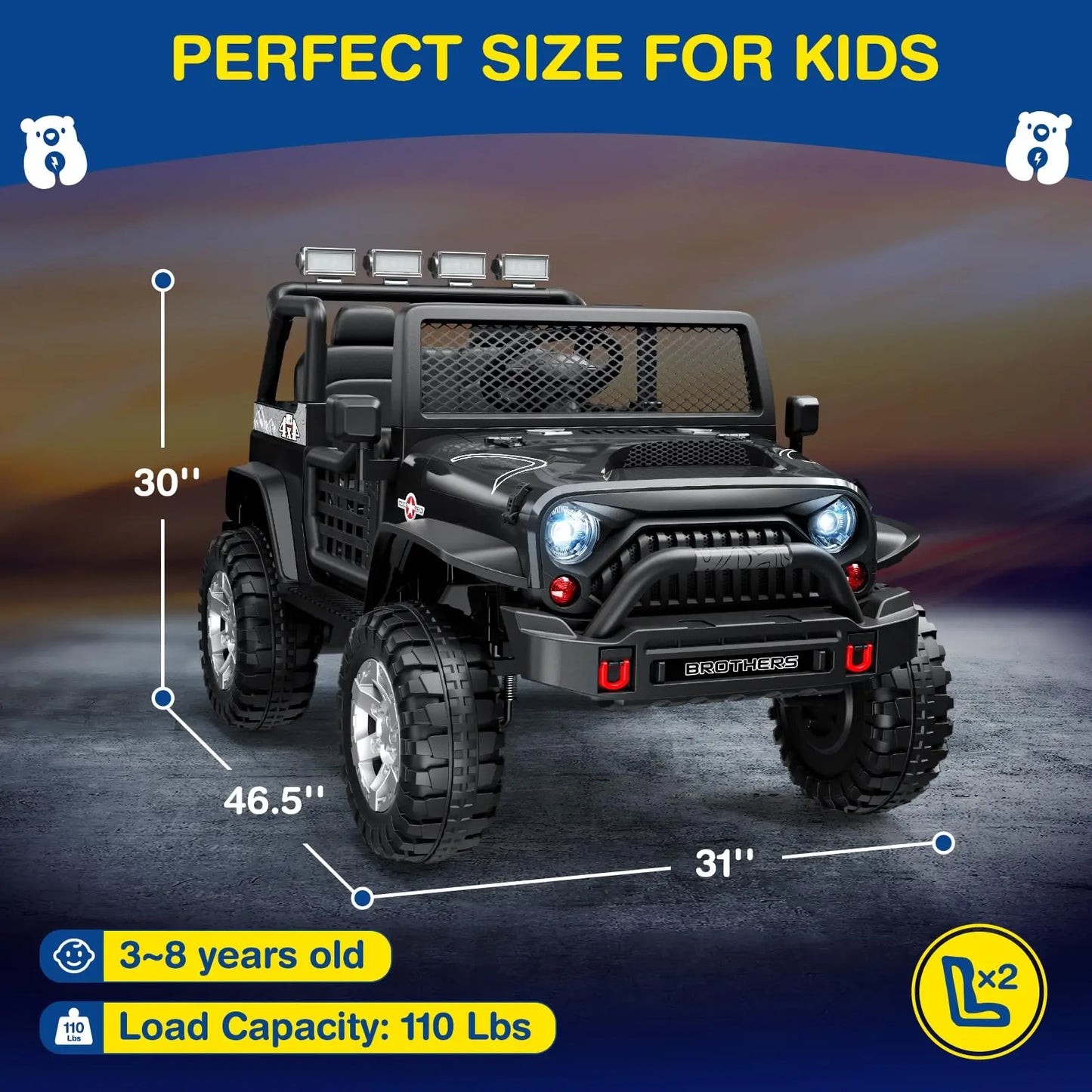 IGIANT 24V 2-Seater Kids Ride-On Truck – Remote Control, Bluetooth, Music, Suspension, LED Lights, 3-Speed Electric Car