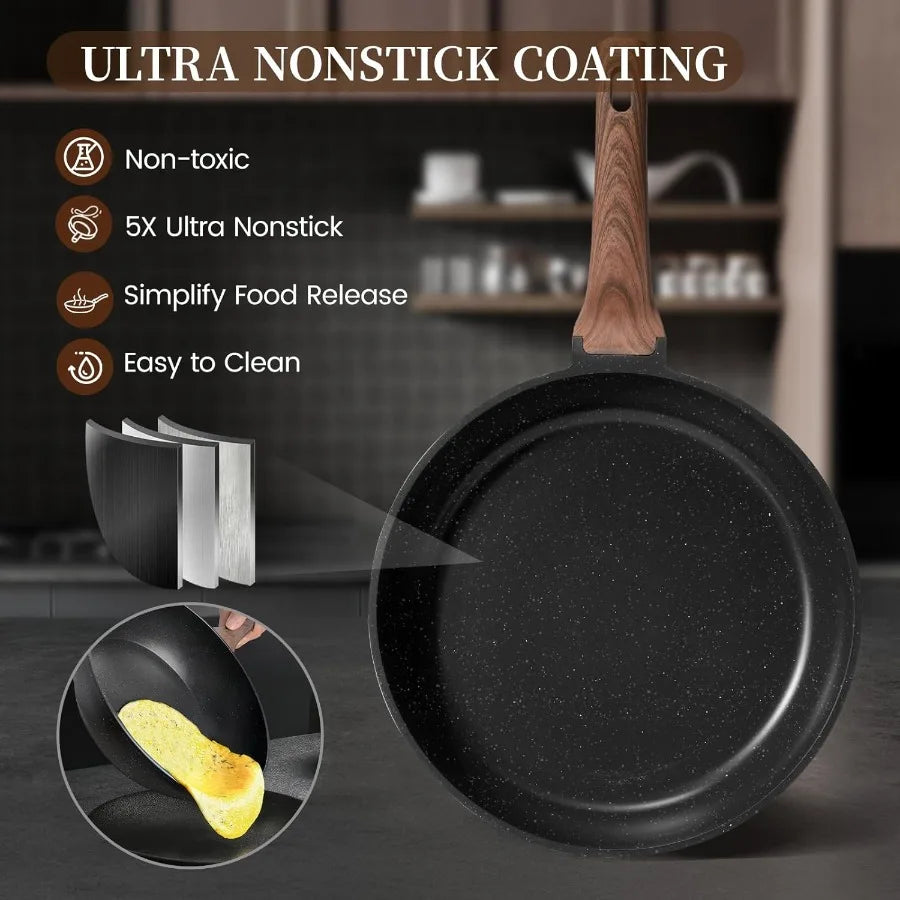 16-Piece Nonstick Ceramic Cookware Set – Healthy Non-Toxic Pots and Pans with Grill Pan & Utensils