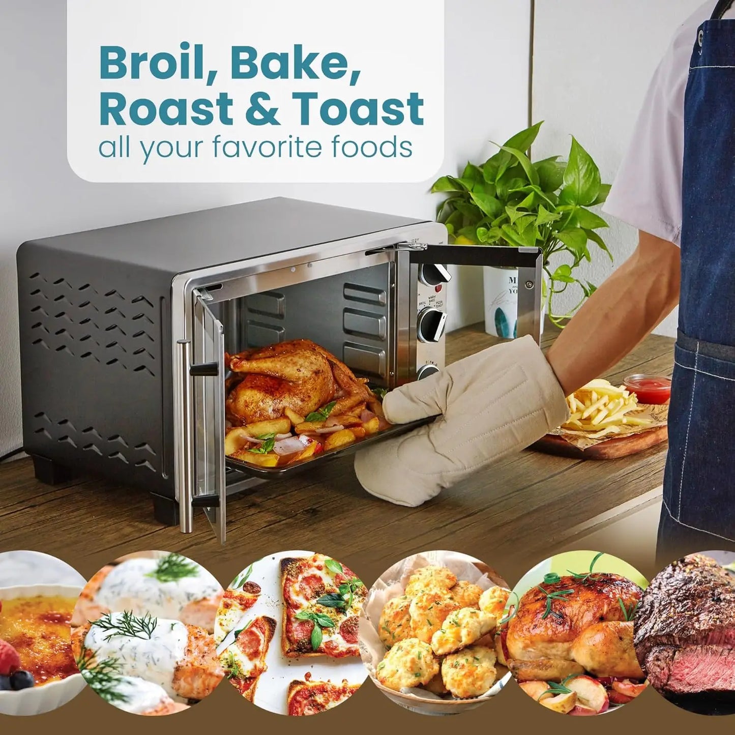 Elite Gourmet Double French Door Toaster Oven – 25L Countertop Convection Oven with Bake, Broil, Toast & Keep Warm Functions – Fits 12" Pizza – Stainless Steel Finish