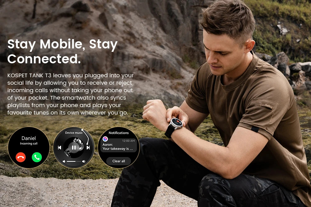 KOSPET TANK T3 Smartwatch – Military Grade, AMOLED Display, 5ATM + IP69K Waterproof