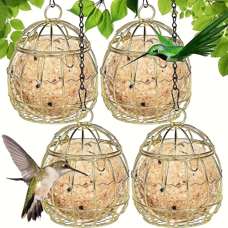 6PCS Metal Suet Ball Bird Feeder Set with Hanging Chains for Outdoor Wild Birds