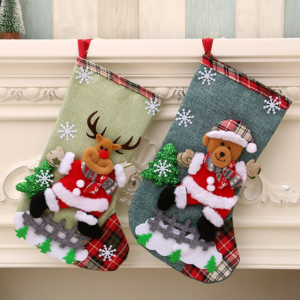 4Pcs Christmas Stockings Set – Santa, Snowman, Bear & Elk