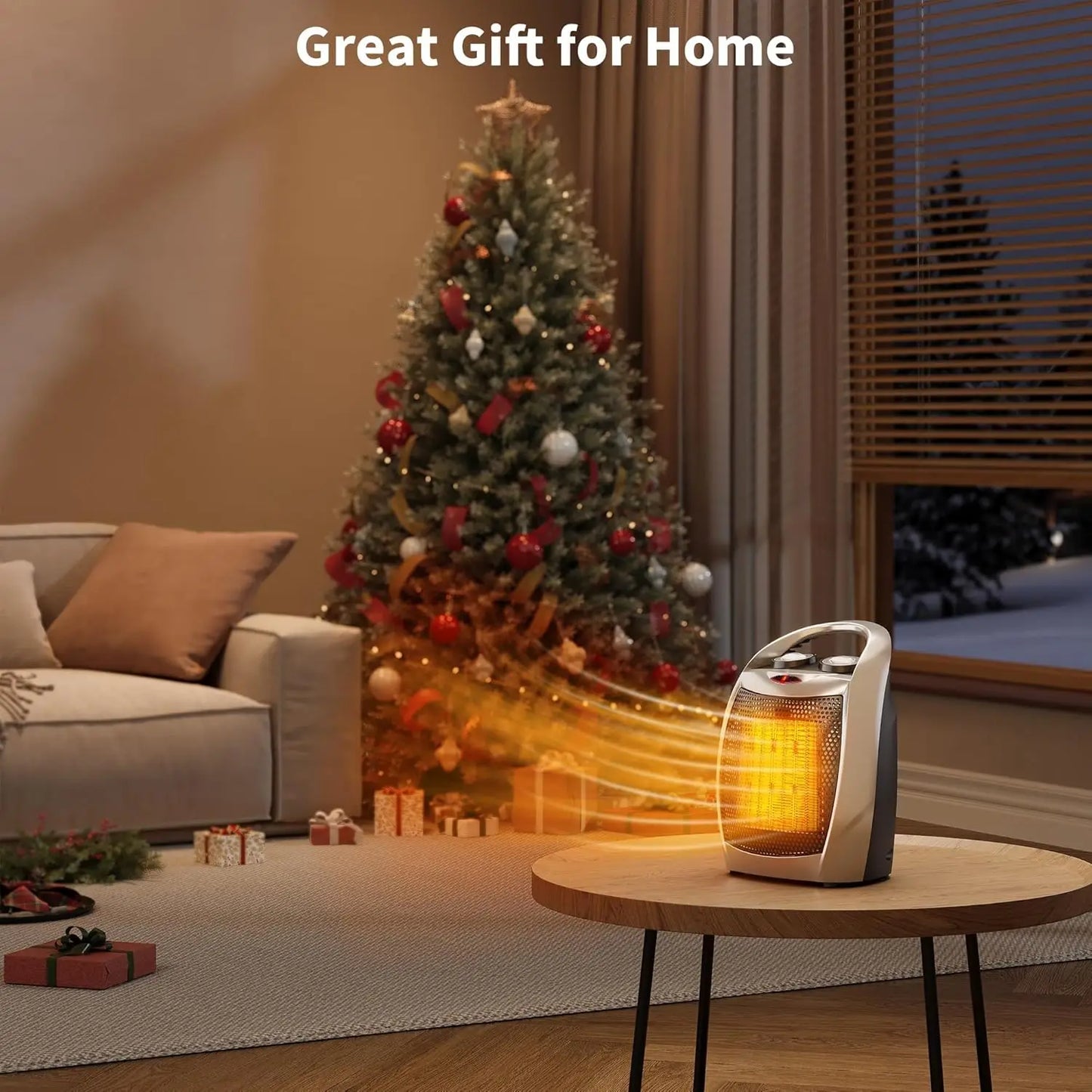 Portable Electric Space Heater for Home & Office – 1500W/750W Ceramic Desktop Heater with Thermostat, Tip-Over & Overheat Protection
