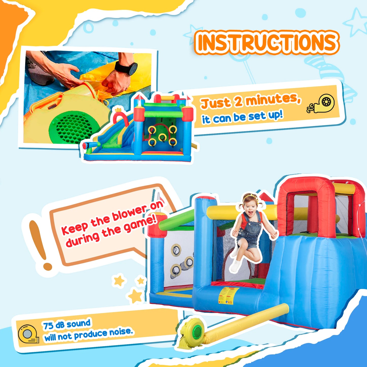 6-in-1 Inflatable Bounce Castle with Slide, Trampoline, Climbing Wall & Water Pool – Outdoor Kids Water Park Playhouse