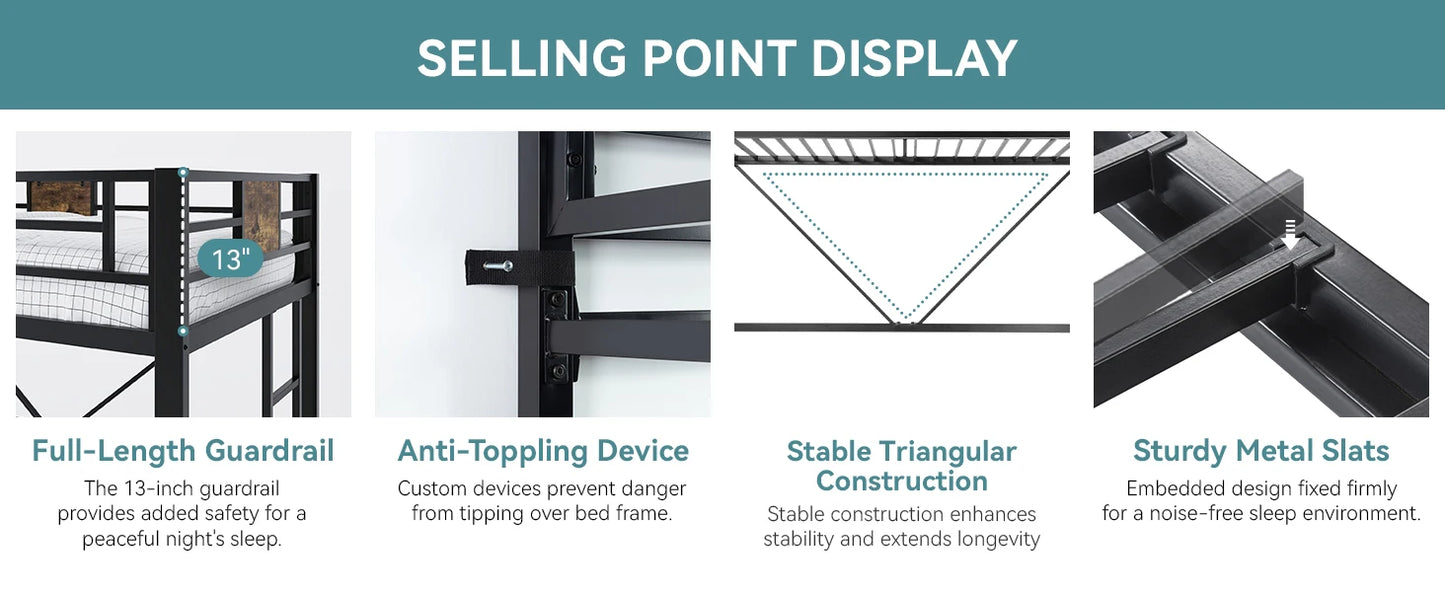 HOOMIC Twin Size Loft Bed Frame with Full-Length Guardrail