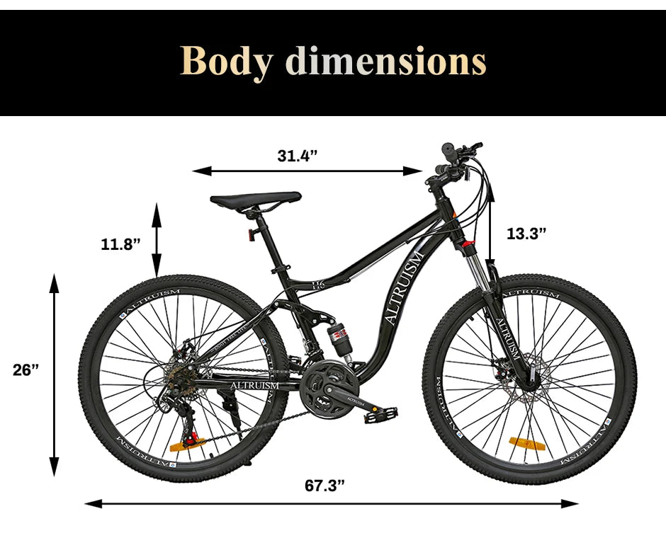 26” 21-Speed Full Suspension Mountain Bike – Durable, Smooth & Adventure-Ready