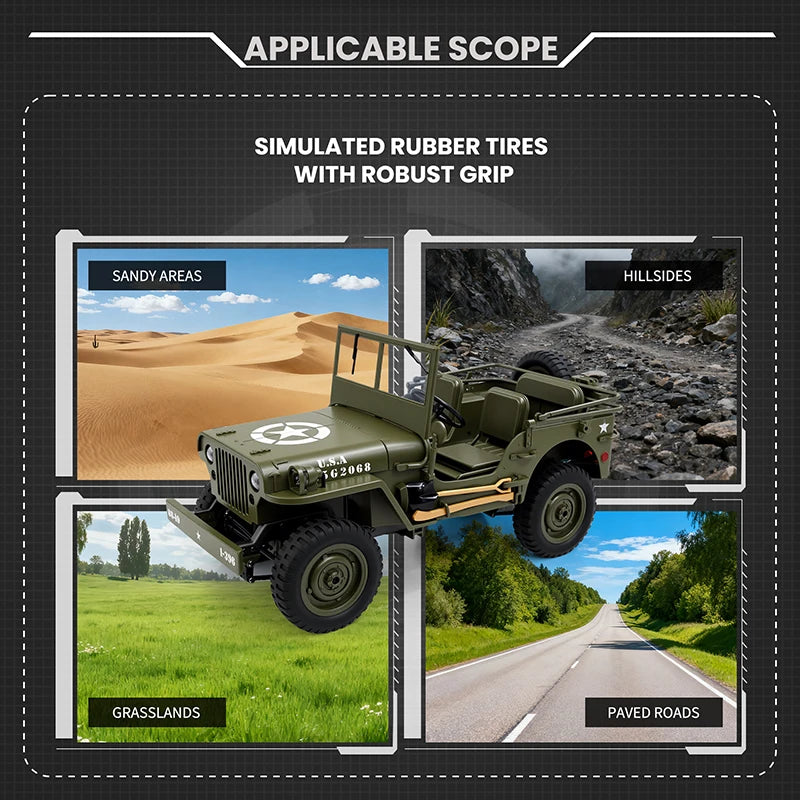 JJRC 1/10 Military RC Car – Full Steering, LED Lights, Metal Build, Off-Road Simulation Vehicle