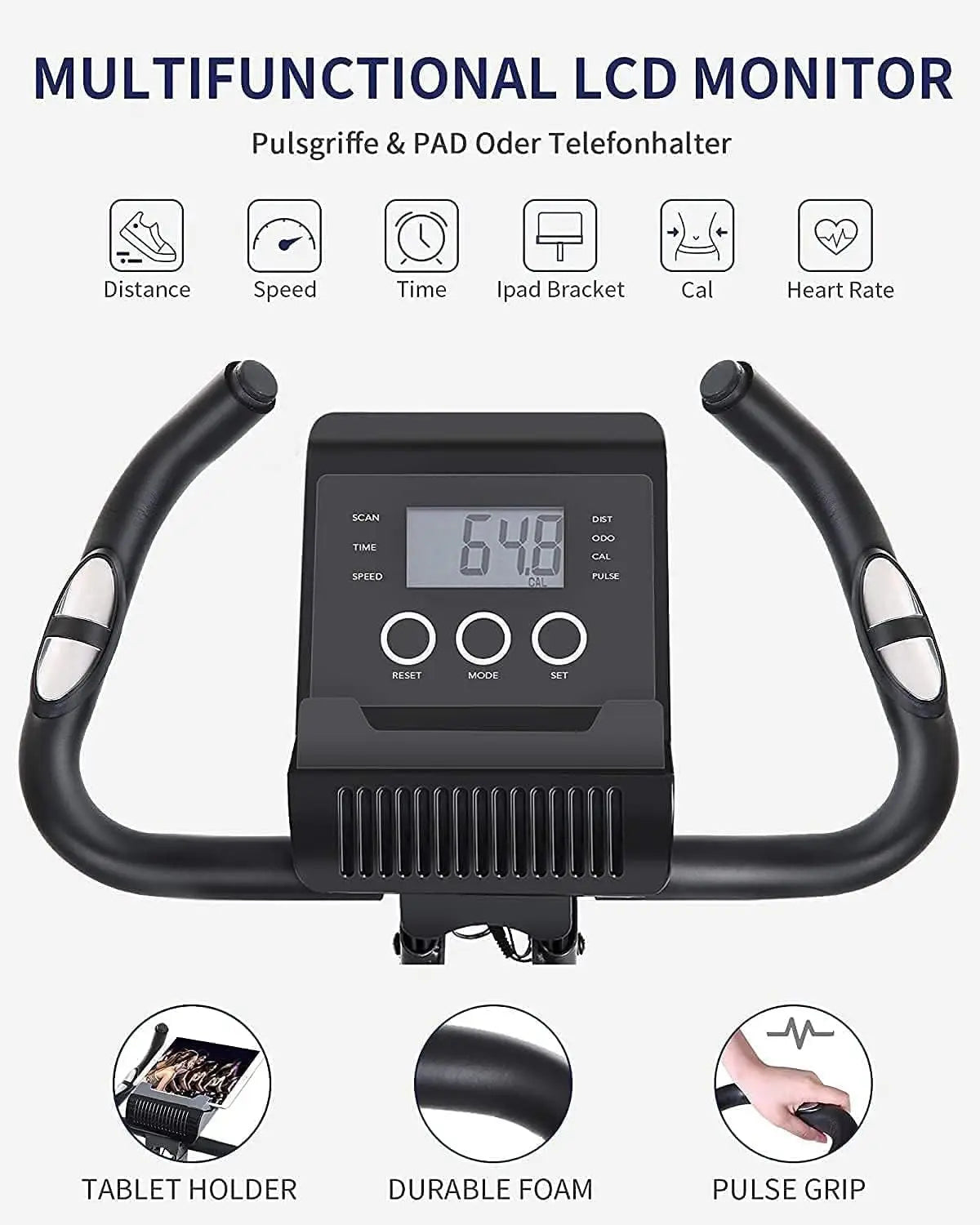 3-in-1 Folding Exercise Bike Stationary Bike with Magnetic Resistance, LCD Monitor & Resistance Bands for Home Use