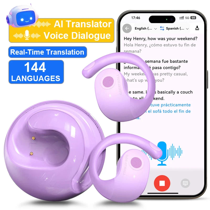 GreatWall AI Real-Time Translation Wireless Bluetooth Earphones