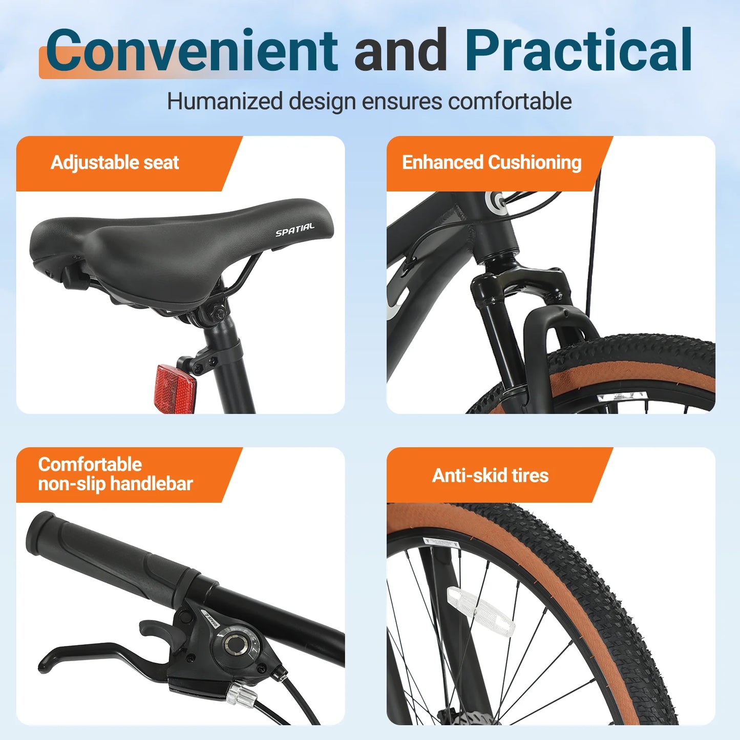 SPATIAL 29 Inch Mountain Bike 21 Speed Aluminum Frame Lightweight Adult Bicycle with Dual Disc Brakes for Men Women