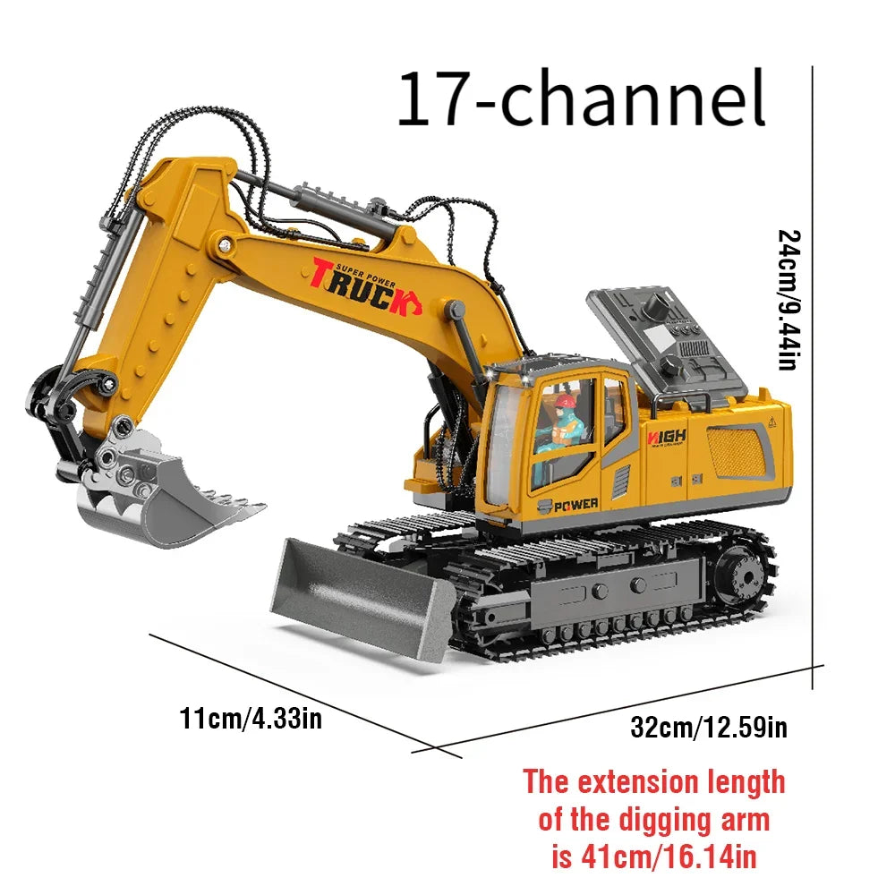 1:18 Alloy RC Excavator – 17-Channel Full Simulation Construction Vehicle