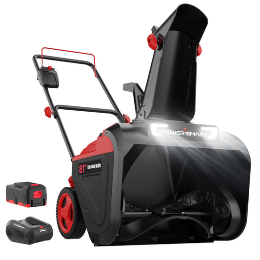 PowerSmart 40V 21" Battery Powered Snow Blower – Cordless Single-Stage Snow Thrower with LED Light and 180° Chute