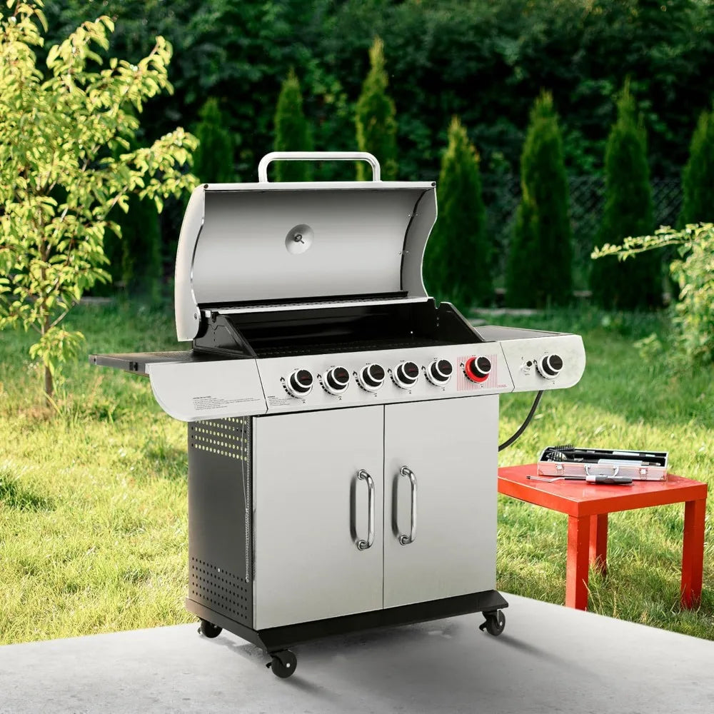 Royal Gourmet SG6002R 6-Burner Propane Grill with Sear Burner and Side Burner, Stainless Steel Cabinet Style Gas Grill