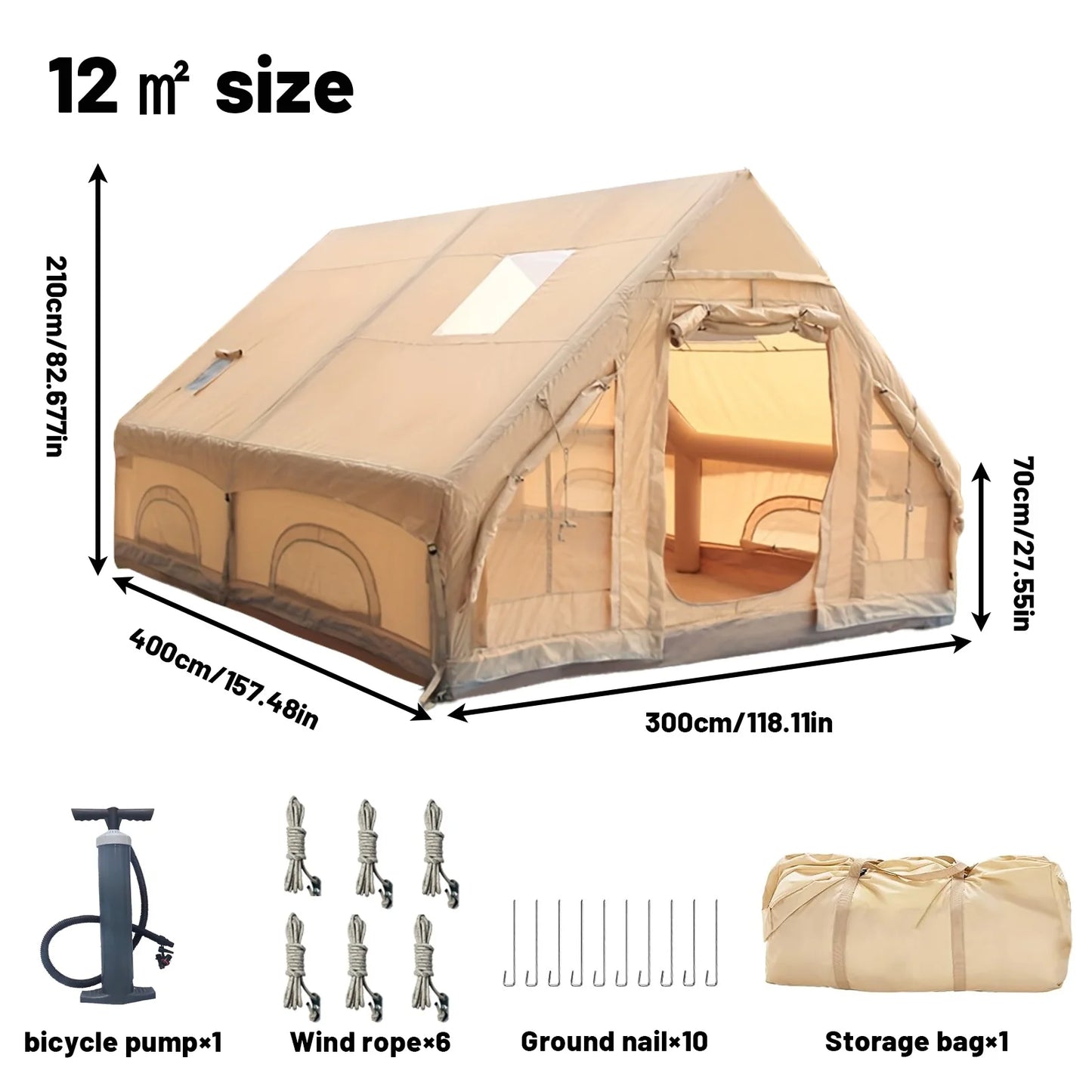 PAKICETUS Inflatable Camping Tent with Skylight, Quick Setup Family Glamping Tent for 4-6 People