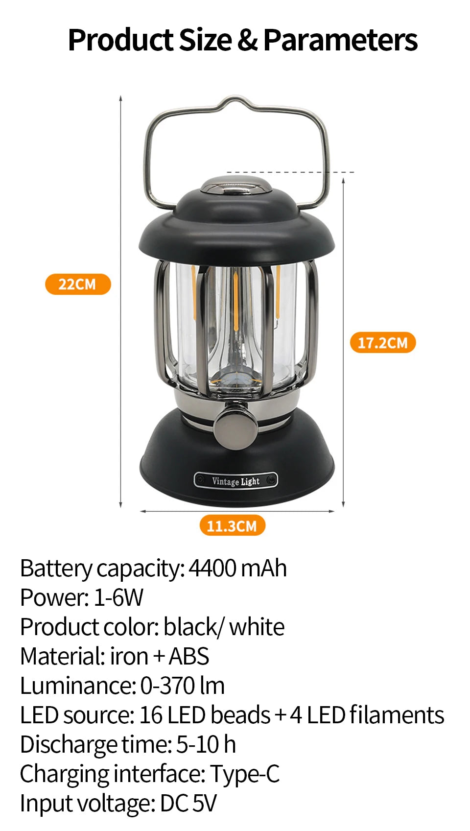 Outdoor Vintage Camping Lantern USB Rechargeable Retro LED Light Portable Waterproof Emergency Lamp
