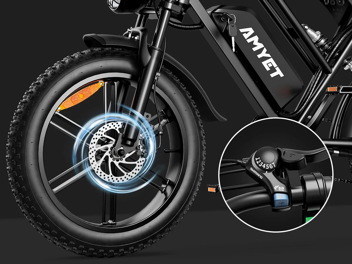 AMYET V9-G60 Electric Bike – 1000W Motor, 48V 20Ah Battery, Fat Tire E-Bike with Shimano 7-Speed & Dual Suspension