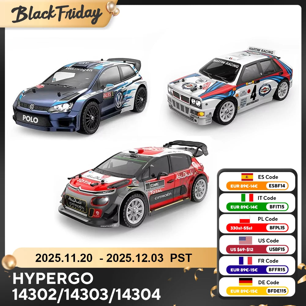 MJX Hyper Go 14304 1:14 Volkswagen Polo R WRC Brushless RC Car – 42KM/H Drift Rally Racer with Gyro, Lights & Metal Chassis