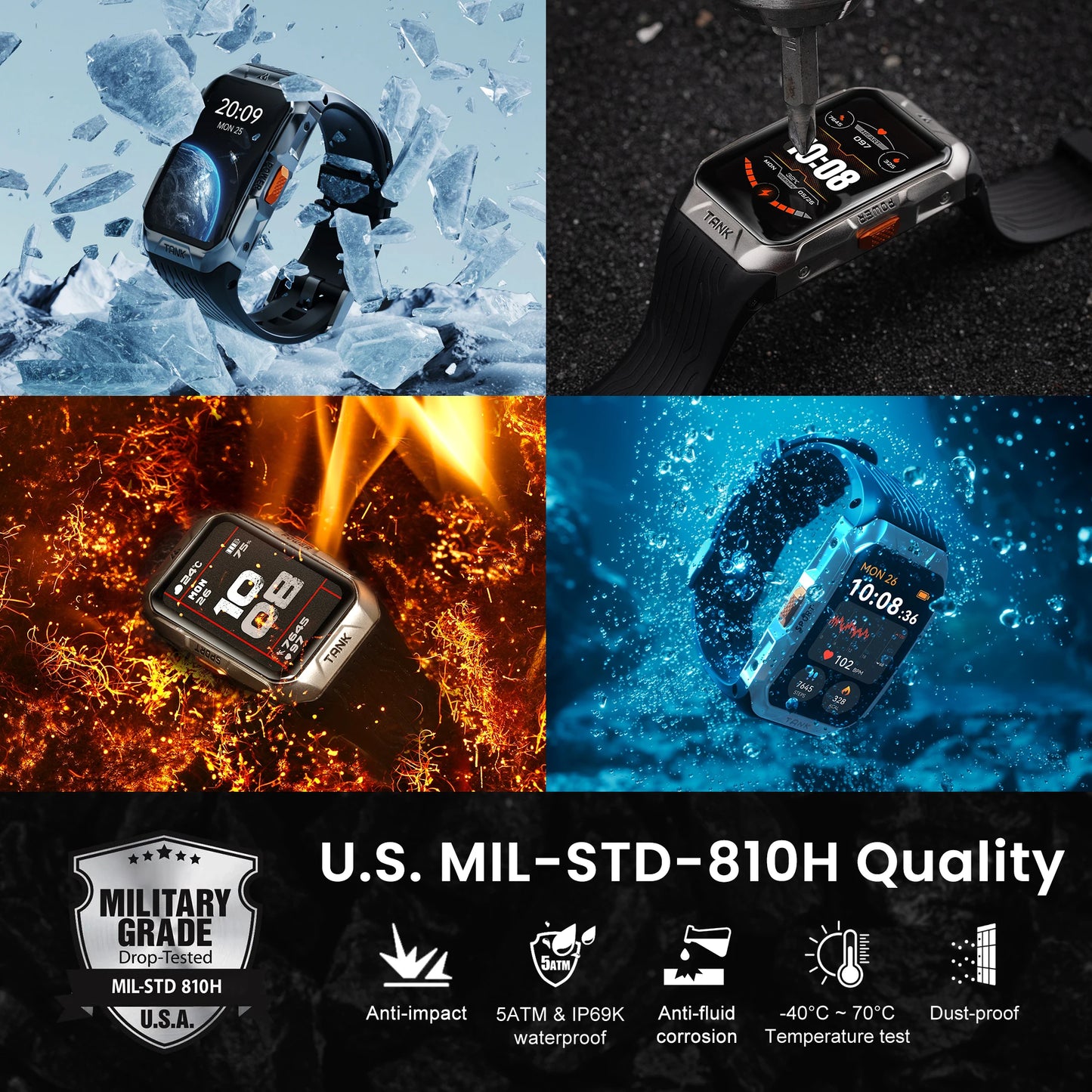 KOSPET TANK X2 Ultra GPS Smart Watch – Military Grade, 3D Curved AMOLED Display, Compass & Altimeter, Waterproof Smartwatch