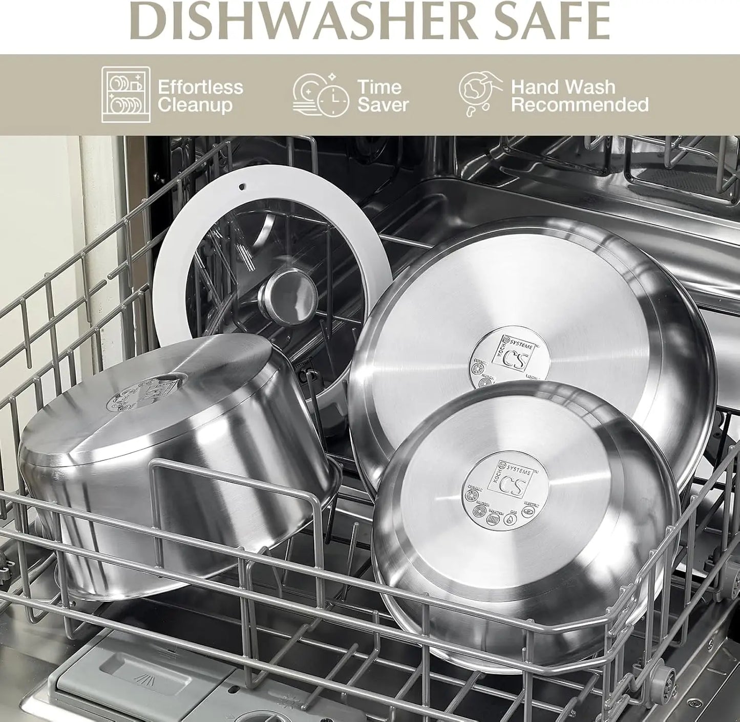 KOCH SYSTEME CS 7-Piece Stainless Steel Cookware Set with Detachable Handle – Induction Ready, Oven Safe, Space-Saving Design