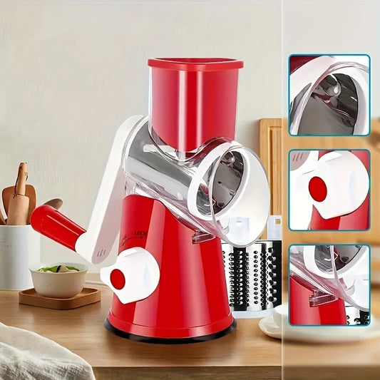 Manual Rotary Vegetable Slicer & Grater – 3-in-1 Drum Design for Fast Shredding, Slicing & Grinding – Multifunction Kitchen Tool