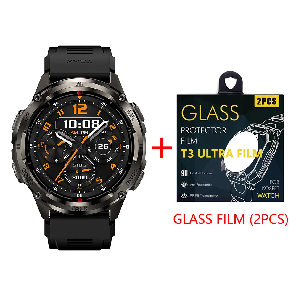 KOSPET TANK T3 Ultra 2 GPS Smartwatch for Men – Compass, Altimeter, Barometer, 5ATM Waterproof, AMOLED Display