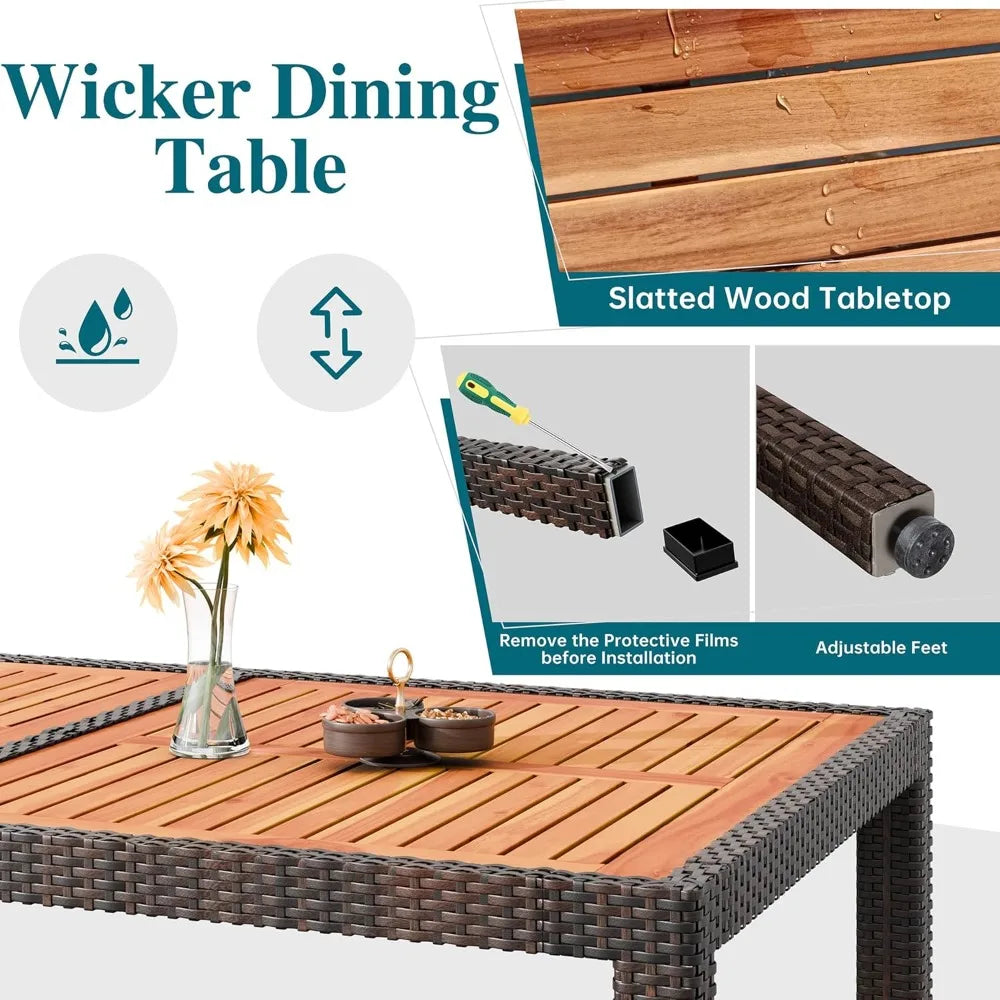 7 Piece Outdoor Patio Dining Set – Wicker Rattan Table & Chairs with Cushions