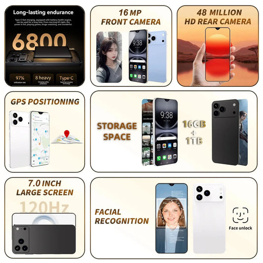 i17 Pro Max 7.0" 5G Smartphone with 48MP Rear Camera, 16MP Front Camera & 6800mAh Battery