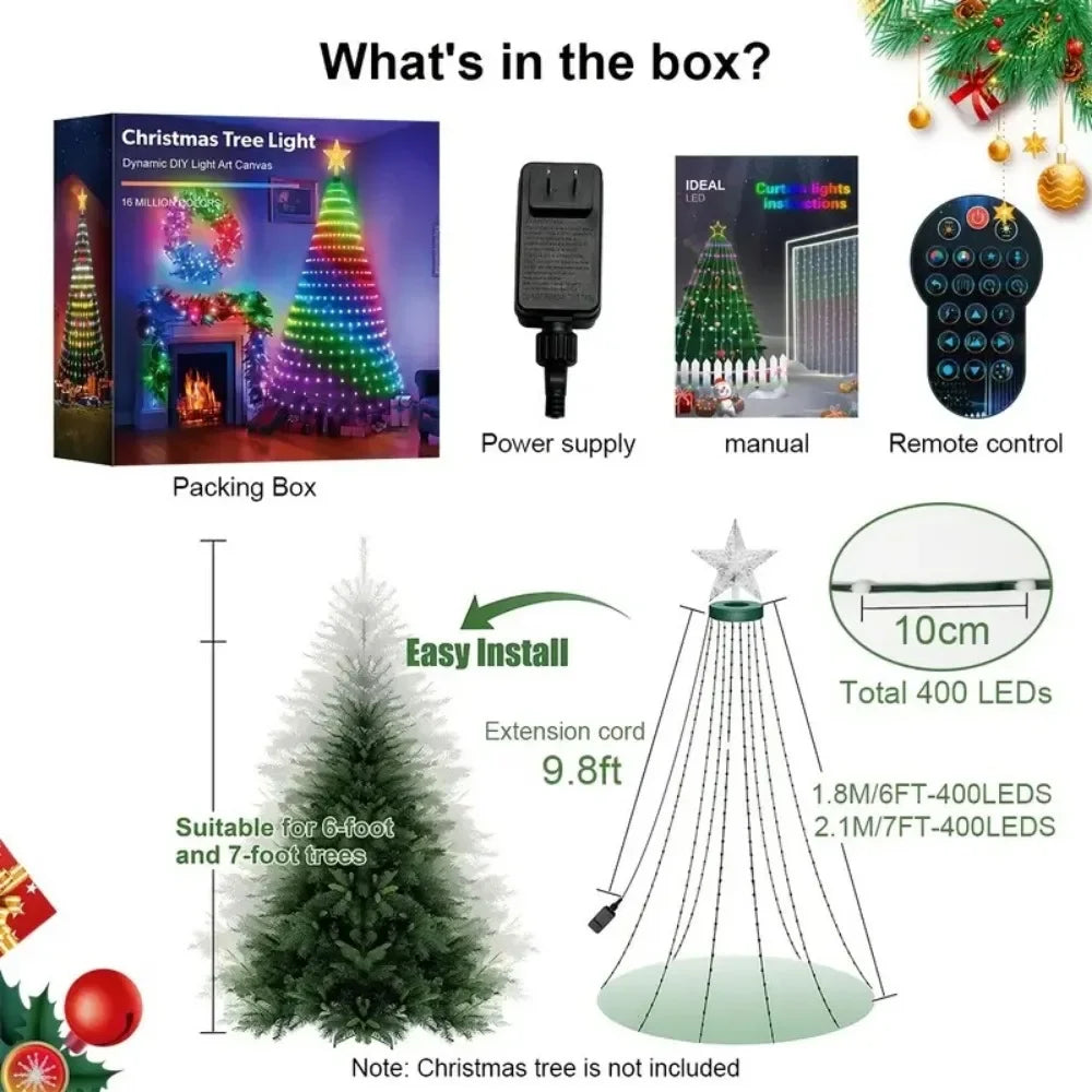Smart WiFi 400 LED Music Sync APP Indoor Outdoor Waterproof Christmas Tree Lights DIY Pattern