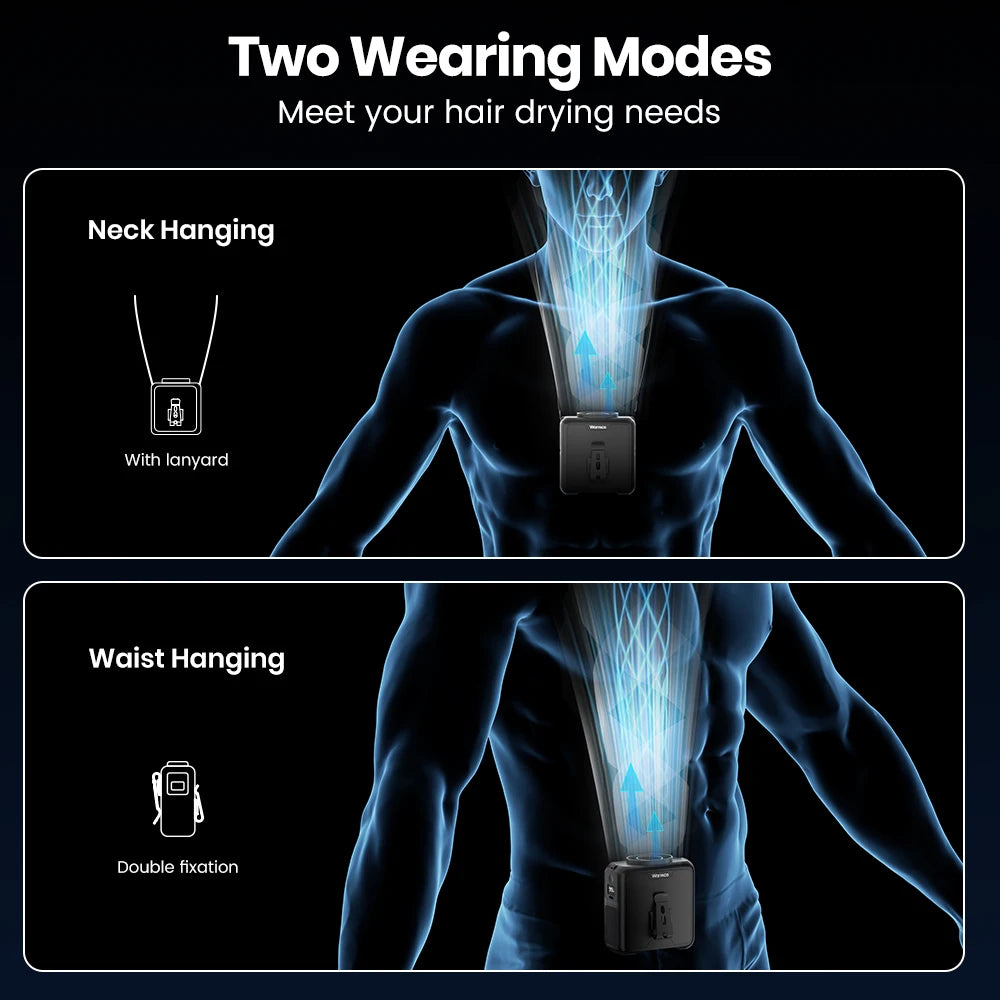 Warmco Portable Waist Fan 10000mAh Rechargeable 4-Speed Belt Clip-On Personal Neck Fan with Flashlight & Power Bank