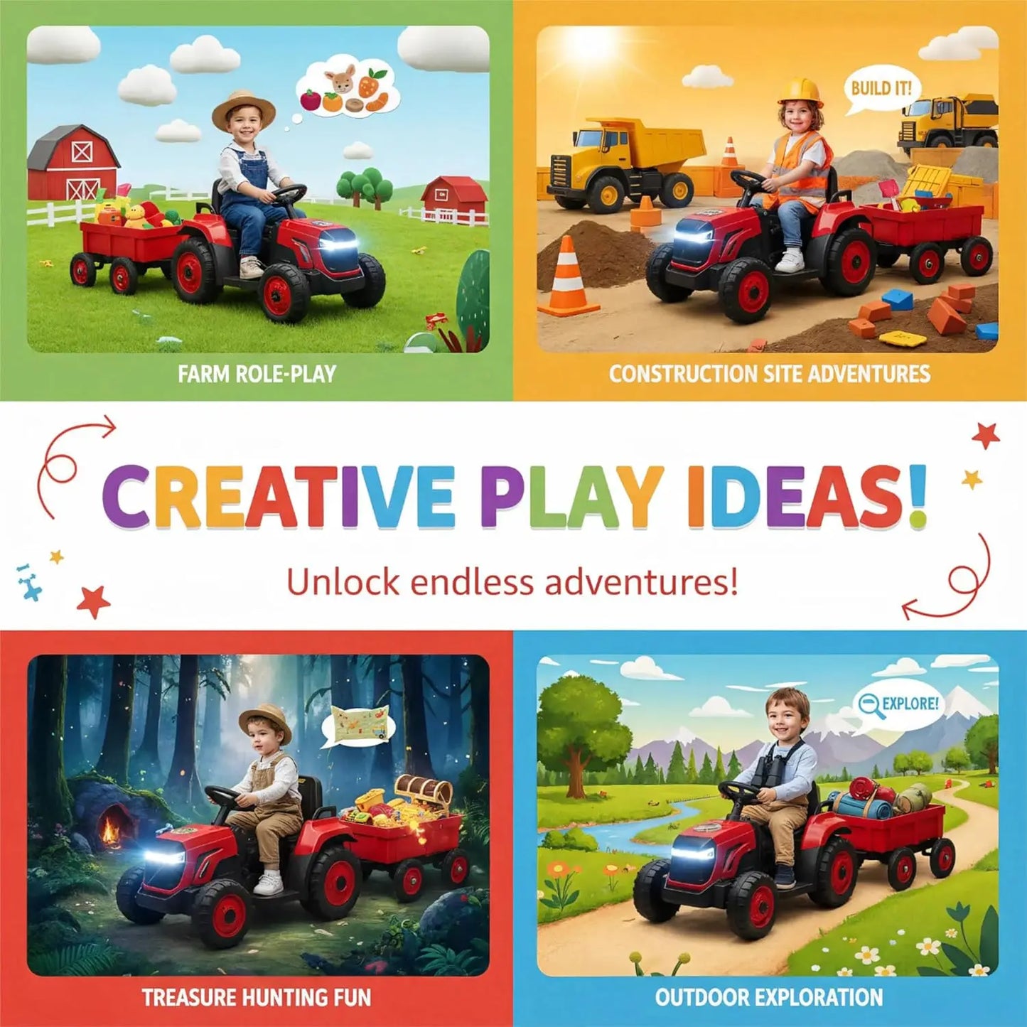 12V Ride-On Tractor with Detachable Trailer – Electric Kids' Truck with Remote Control, Bluetooth Music & 8-Wheel Design for Ages 3–8