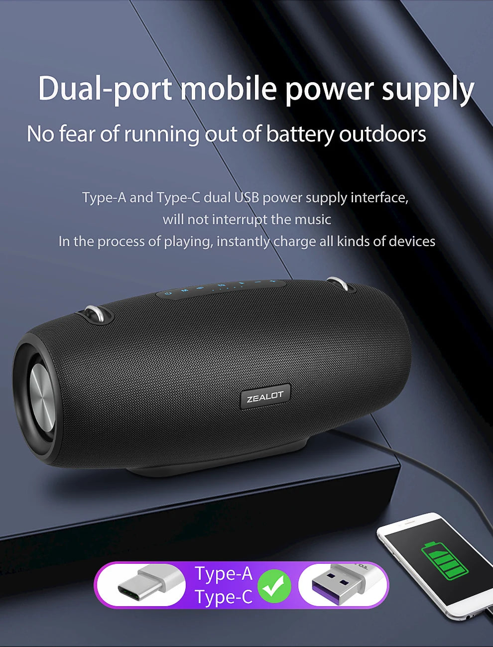 Zealot S67 Wireless Speaker with Shoulder Strap – Outdoor Waterproof Portable Speaker with Loud Stereo & Booming Bass, 40H Playtime