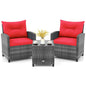 3-Piece Patio Furniture Set Outdoor PE Rattan Conversation Set with Cushions & Glass Table