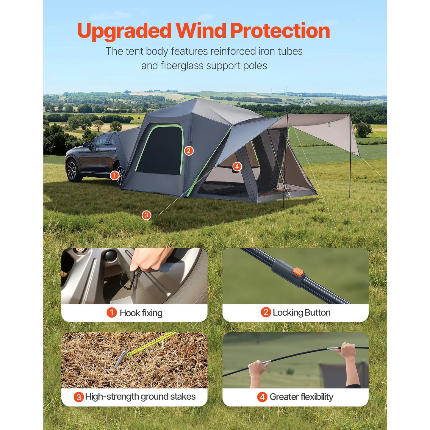 SucceBuy SUV Camping Tent for 5-8 People with Shade Awning & Waterproof Double-Layer Design