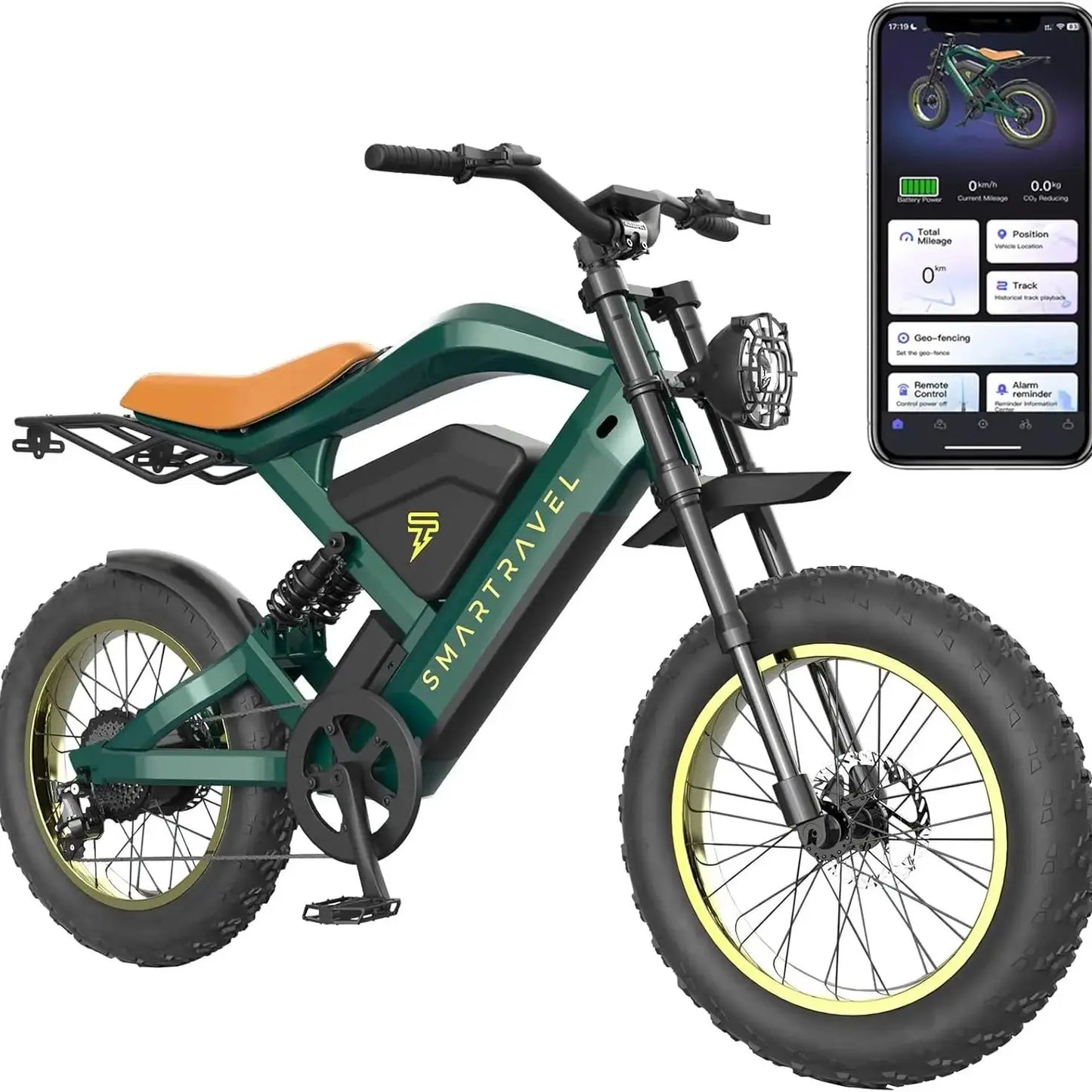 Smartravel 1200W Electric Bike for Adults – 48V 25Ah Battery, APP Control, Full Suspension Fat Tire E-Bike with GPS Tracking & Hydraulic Brakes
