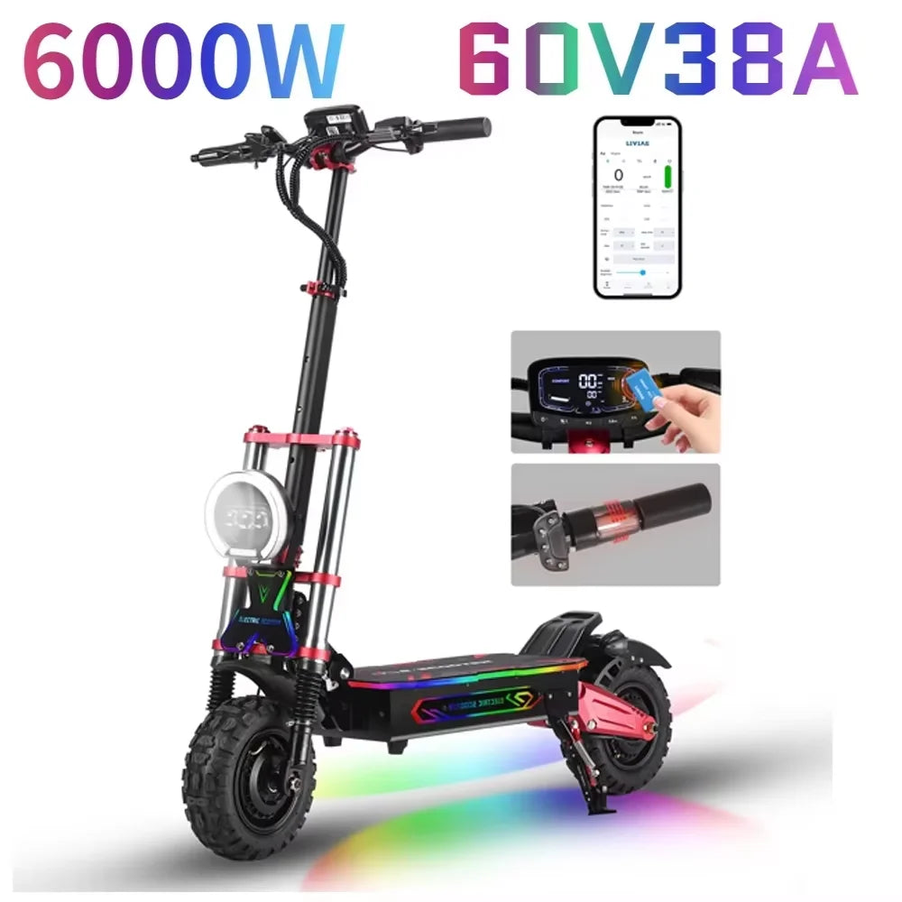 Boyueda S5 Electric Scooter – 6000W Dual Motor, 60V 38Ah Battery, 85 KM/H Max Speed, 120 KM Range, Hydraulic Suspension and Brakes