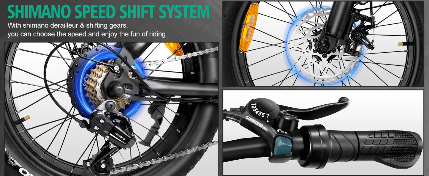 1000W Full Suspension Electric Bike for Adults – 48V 15Ah Battery, 28MPH Fat Tire Moped-Style E-Bike with Shimano 7-Speed and Disc Brakes