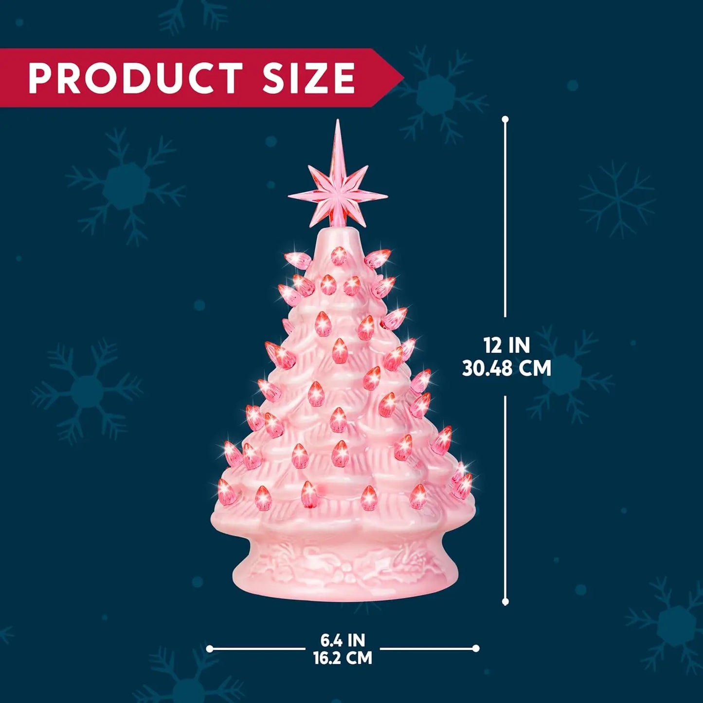 12" Pink Ceramic Prelit Tabletop Christmas with Extra PinkTop Star Christmas Decor