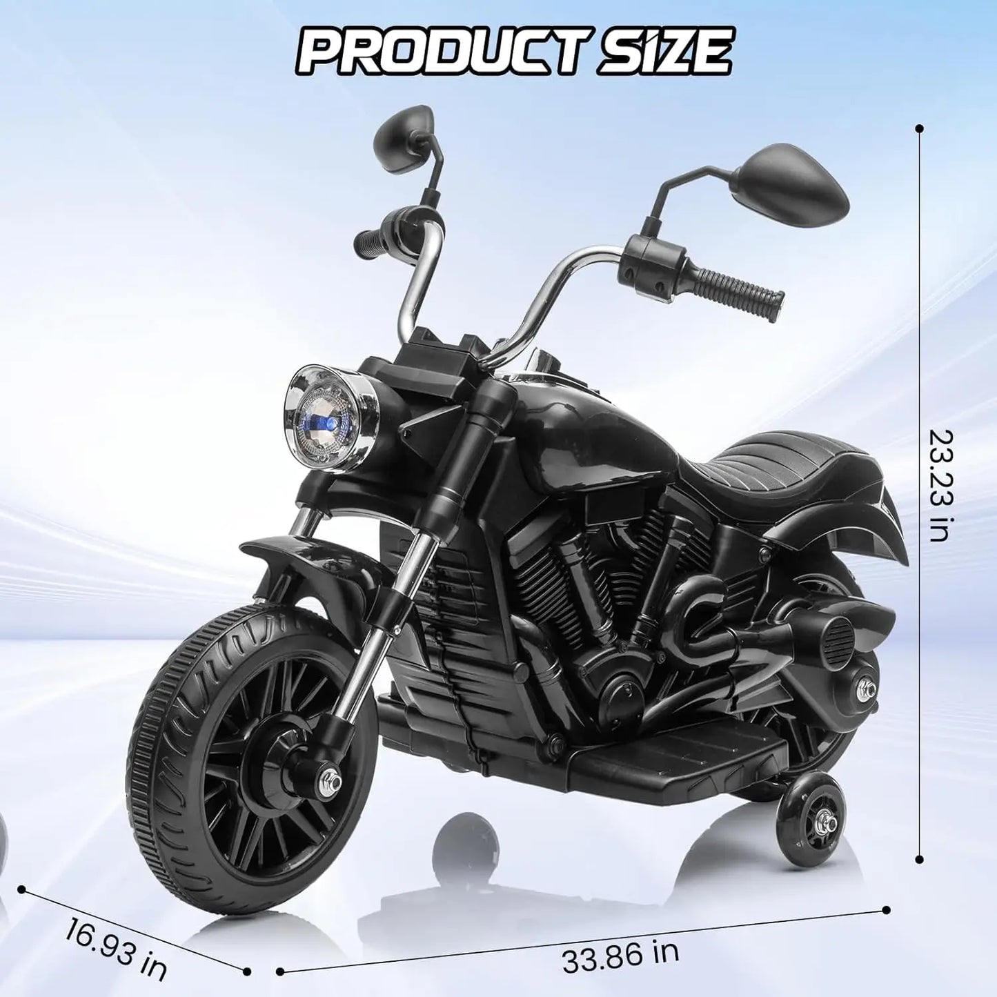 3-Wheel Kids Ride-On Motorcycle – 12V Electric Bike with Headlight, Training Wheels, Music, & Reverse Mode