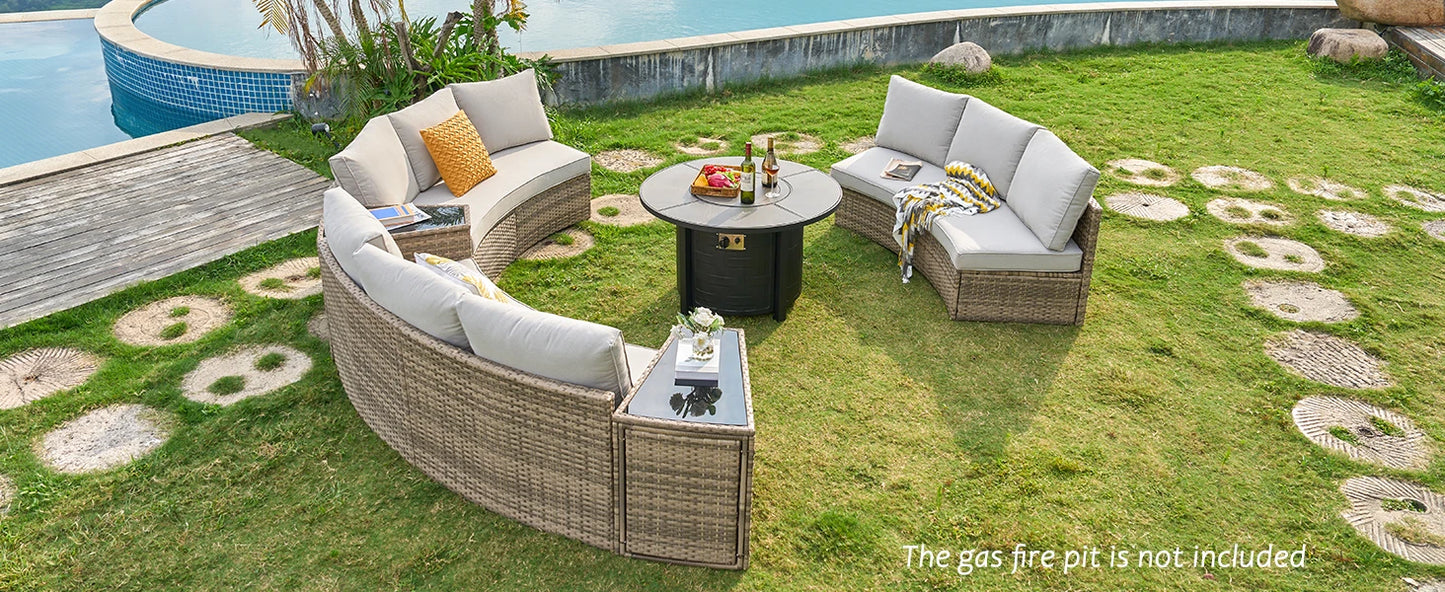Patio Furniture Sets, 11 Piece Half-Moon Sectional Round Sofa Set, Outdoor Patio Furniture with Cushions & Wedge Table